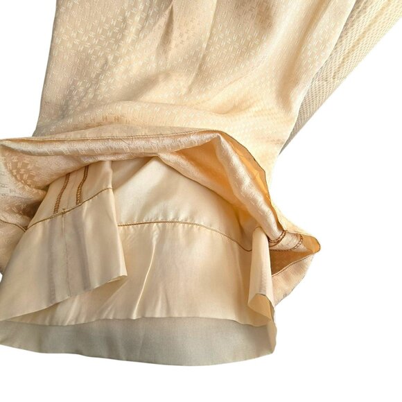 Vintage Chanel Womens Beige Silk Wide-Leg Pants Size 6 Logo Gathered HS171 - Picture 9 of 11